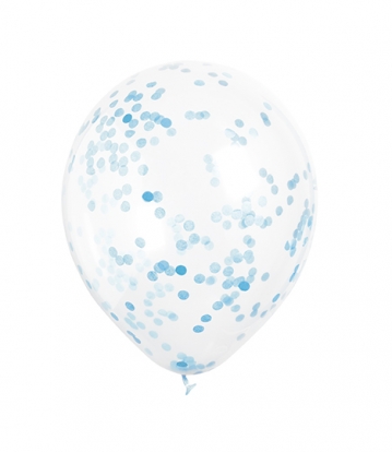 Caurspīdīgi baloni ar ziliem konfettī (6 gab/ 30 cm)
