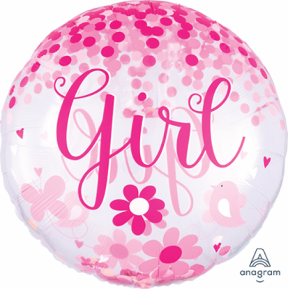 Caurspīdīgs balons ar konfeti "Girl" (71 cm)