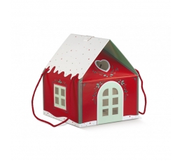 Dāvanu kastīte ar logiem "Māja", sarkana (245x245x150 mm)