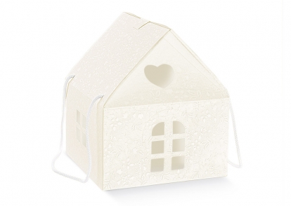 Dāvanu kastīte ar rokturiem "Māja", balta (200x200x180 mm)