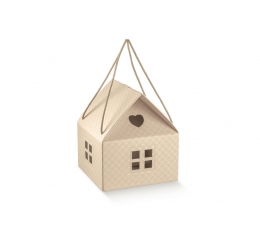 Dāvanu kastīte ar rokturiem "Māja", krēmkrāsas (200x200x180 mm)