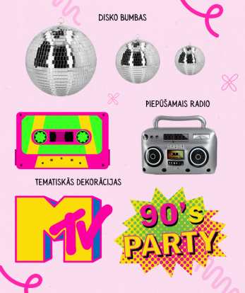 Dekorāciju komplekta noma "90. gadu diskotēka"