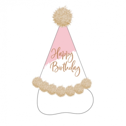 Dzimšanas dienas cepurīte, rozā zelta ar bumbiņām