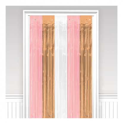 Folija aizkars - lietutiņš, rozā-zelta (243x91 cm)