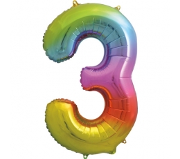 Folija balons "3" varavīksnes krāsās (86 cm)