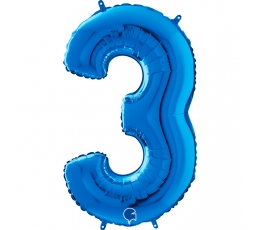 Folija balons "3", zils (66 cm)