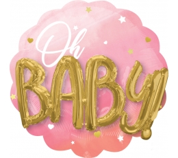 Folija balons 3D "Oh baby", rozā (70 cm)