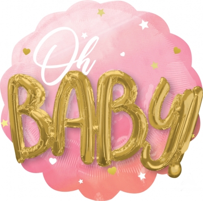 Folija balons 3D "Oh baby", rozā (70 cm)