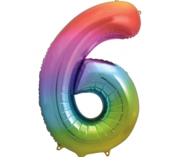 Folija balons "6" varavīksnes krāsās (86 cm)
