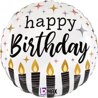 Folija balons "Happy Birthday candles", apaļš (46 cm)