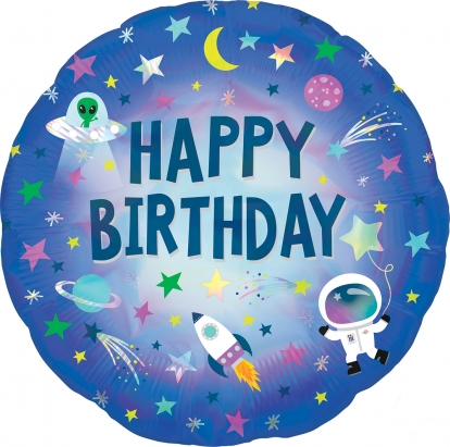 Folija balons "Happy Birthday Space" (45 cm)