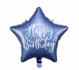 Folija balons "Happy Birthday", zils hologrāfisks (40 cm)