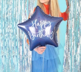 Folija balons "Happy Birthday", zils hologrāfisks (40 cm) 1