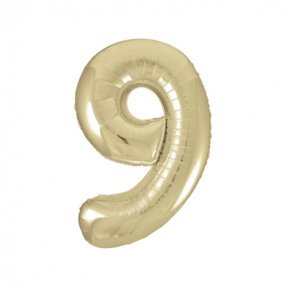 Folija balons - numurs "9", šampanieša krāsā (86 cm)