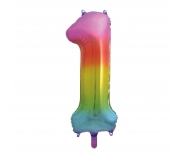 Folija balons - skaitlis "1", daudzkrāsains pastelis (86 cm)