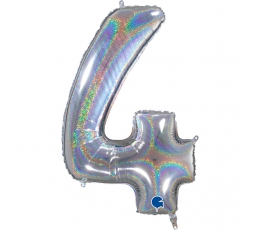 Folija balons, skaitlis "4", hologrāfisks  (66 cm)