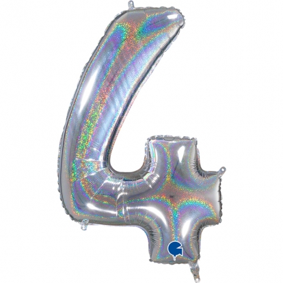 Folija balons, skaitlis "4", hologrāfisks  (66 cm)
