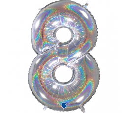 Folija balons, skaitlis "8", hologrāfisks  (66 cm)