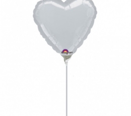 Folija balons uz nūjiņas "Sirds", pelēka (23 cm)