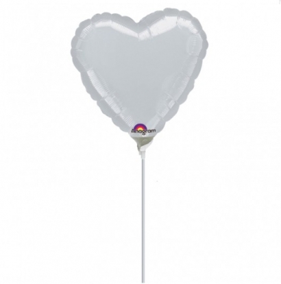 Folija balons uz nūjiņas "Sirds", pelēka (23 cm)