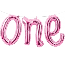 Folija balons-uzraksts "ONE" , rozā