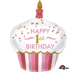 Folija formas balons "1. dzimšanas dienas torte", rozā (73x91 cm)