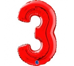 Folijas balons - cipars "3", sarkans (66 cm)