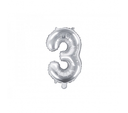 Folijas balons - cipars "3", sudrabs (35 cm)