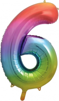Folijas balons cipars "6", daudzkrāsains pasteļtoņos (86 cm)