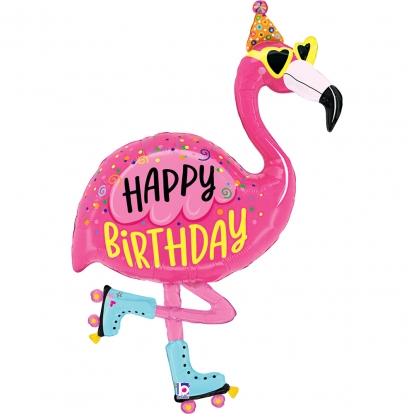 Folijas balons "Flamingo ar skrituļslidām" (107 cm)