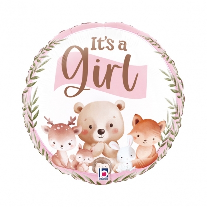Folijas balons "It's a girl - Meža dzīvnieki" (46 cm)