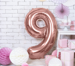 Folija balons "9", rozā zelta krāsā (85 cm)	 1