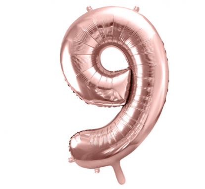Folija balons "9", rozā zelta krāsā (85 cm)	
