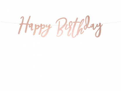 Virtene "Happy Birthday", rozā zelta krāsā (62 cm)