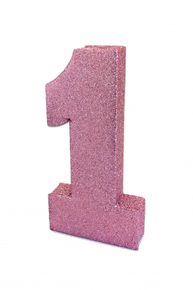 Galda dekorācija "1" rozā spīdīgs (20 cm)