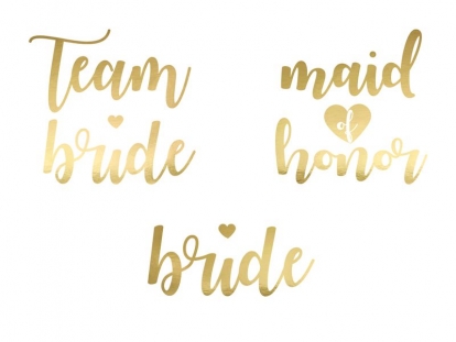 Īslaicīgie tetovējumi "Team Bride", zelta krāsā (13 gab.)