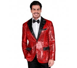 Izsmalcināta jaka, sarkana, spīdīga ar samta atlokiem (L)