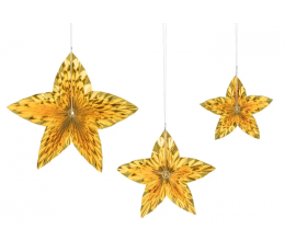 Karināmās dekorācijas-zvaigznes, zeltaini spīdīgas (3 gab.)