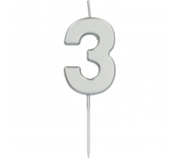 Kūku svece uz kociņa "3", sudraba