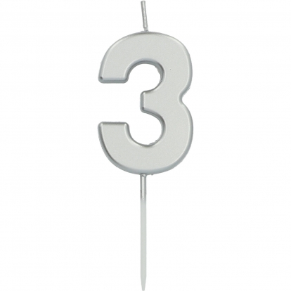 Kūku svece uz kociņa "3", sudraba