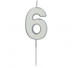 Kūku svece uz kociņa "6", sudraba