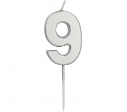 Kūku svece uz kociņa "9", sudraba