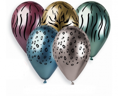 Metalizēti (chrome) baloni "Džungļu raksti" (5 gab. / 33 cm)