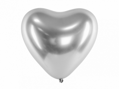 Metalizēts (chrome) balons - sirds, sudraba (30 cm)