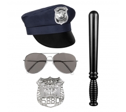Policista komplekts (cepure, brilles, nozīmīte, nūja)