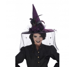 Raganas cepure ar plīvuru un spalvām
