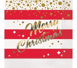 Salvetes „Merry Christmas“, sarkanas - zelta (16 gab.)