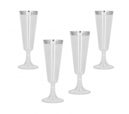 Šampanieša glāzes, caurspīdīgas ar sudraba malu (4 gab./200 ml)