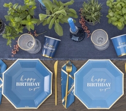 Šķīvīši "Happy Birthday", zilos toņos (8 gab./24 cm) 2