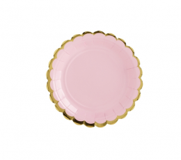 Šķīvīši, maigi rozā ar zelta maliņu (6 gab/ 18 cm)